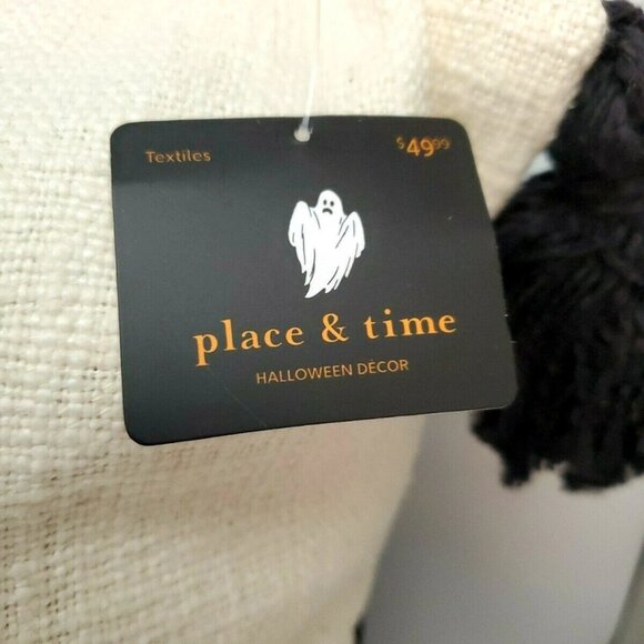 Place and Time Halloween Throw Pillow with Tassels "Welcome Mortals" - Picture 11 of 12